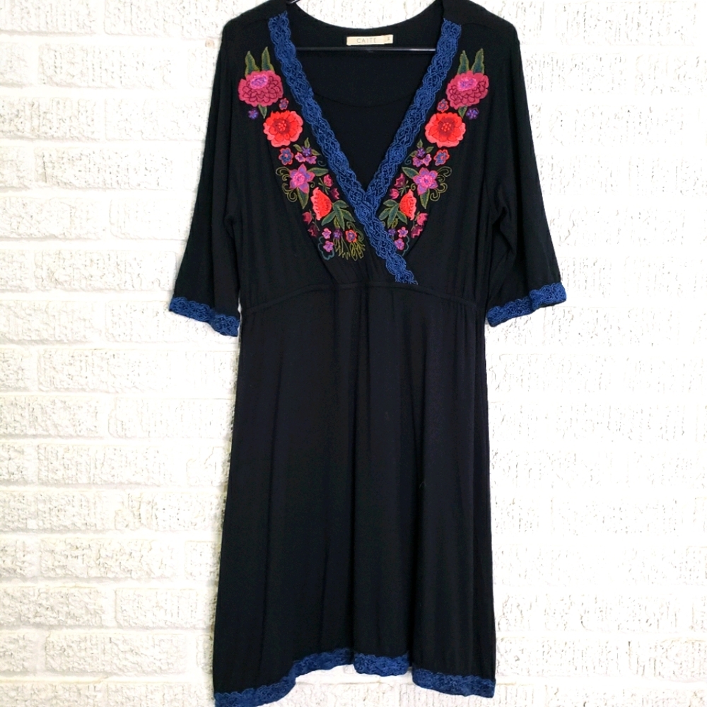 Anthropologie Caite Boho Floral Embroidered Dress